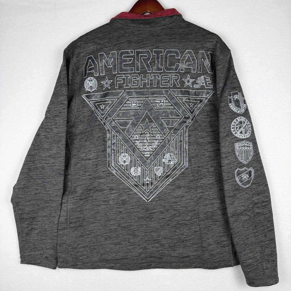 American Fighter Pullover Mens XL Gray Space Dye 1/4 Zip MMA Graphic Sweatshirt